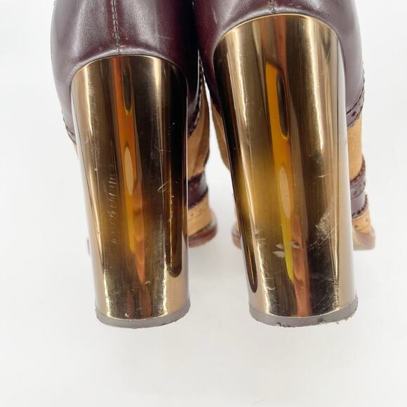 Dolce & Gabbana y2k Camel Suede Brown Leather Chunky Block Heel Boot IT 38 - Picture 8 of 15